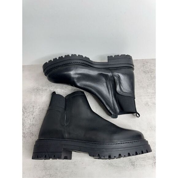 Steve Madden Ankle Boots Size 8 Black Leather Pull On Block Heel Booties - Picture 6 of 9